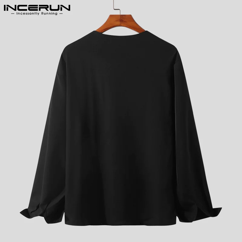 INCERUN 남성용 캐주얼 용수철 블라우스, 얇은 긴팔 셔츠, 루즈한 세련된 블라우스 S-3XL, 멋진 남성 상의, 2024
