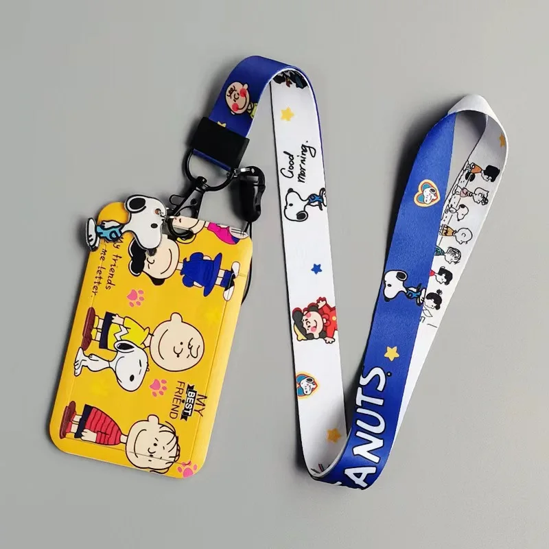 Tarjetero Kawaii de Peanuts, Snoopy, Charlie Brown, estuche para tarjetas, cuerda para colgar, porta credencial, correa para el cuello, tarjetero, regalo para niñas