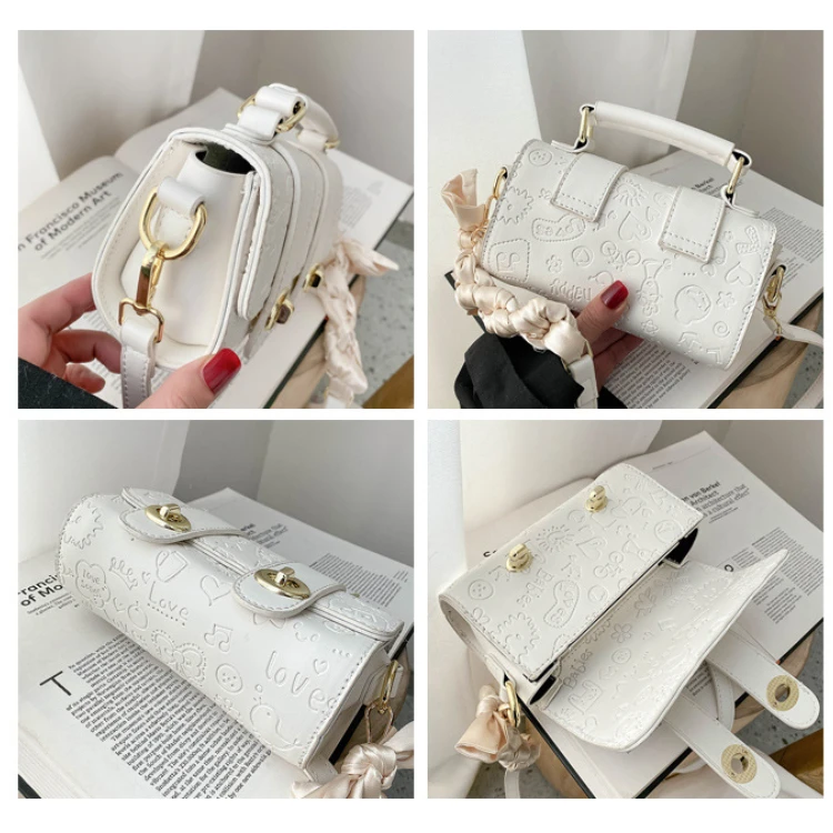 Women PU Handbag 2022 New Embossed Silk Scarf Fashion Shoulder Bucket Bags Trend Diagonal Bag