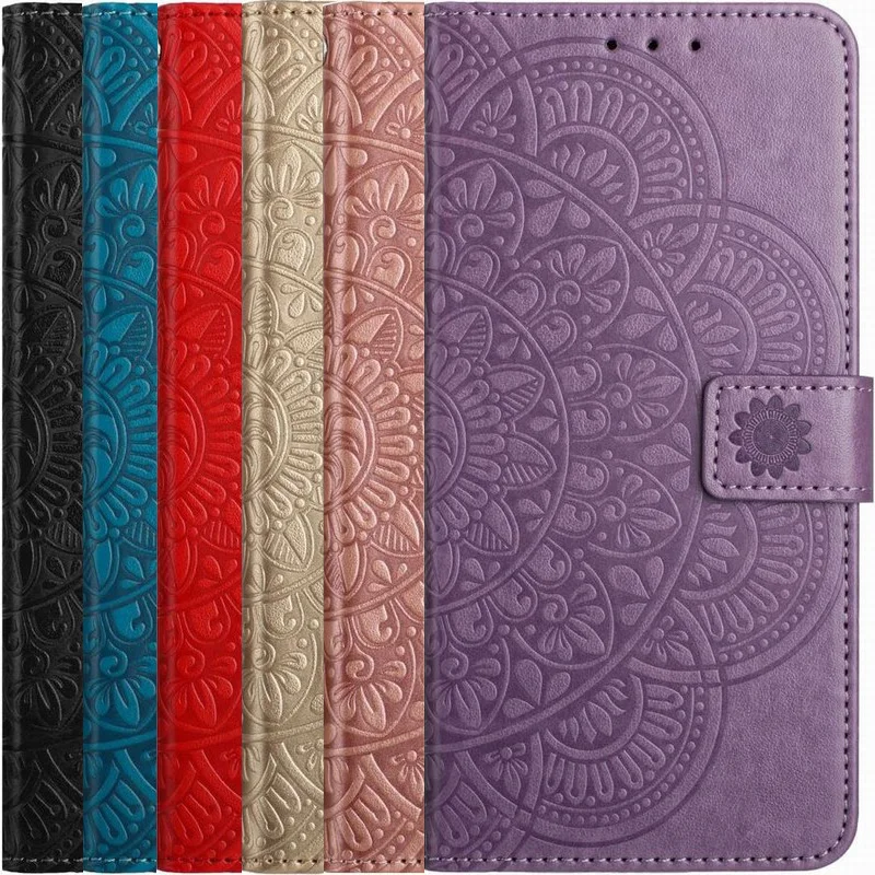 Elegant Half Flower Wallet Holster Coque with Cash Card Slot