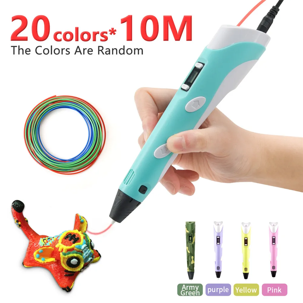 1 Set 3d Pen LCD Screen DIY 3D Printing Pen 200m PLA Filament Creative Toy Gift For Kids Design Drawing Children Gift