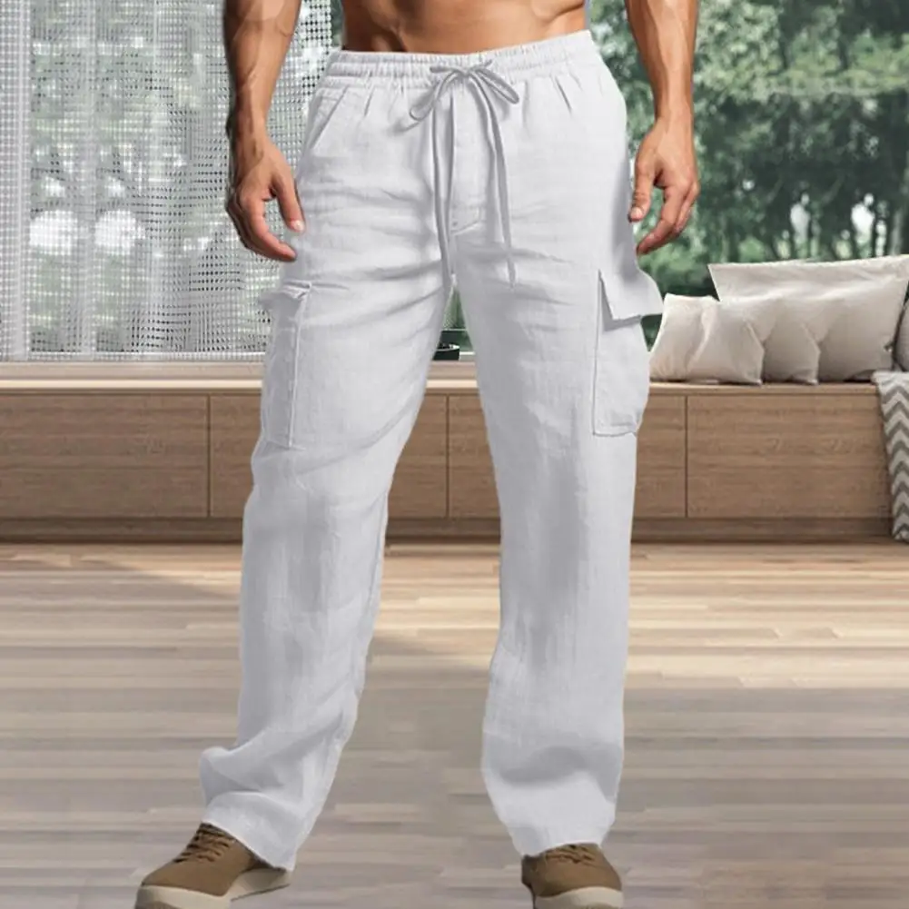 

Daily Trousers Comfortable Men's Elastic Waist Pants with Patch Pockets Soft Breathable Stylish Trousers for All-day Comfort Mid