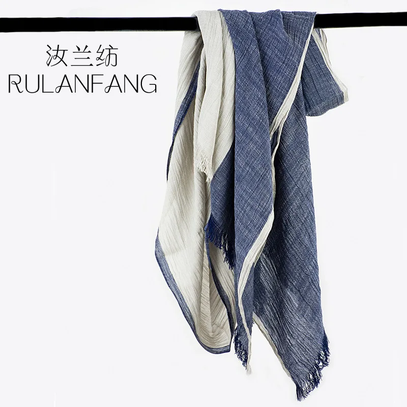 80x190cm New Fashion Women Vintage Ladies Solid Color Warp shawl Fold Female Linen cotton Scarf Scarves Shawl Autumn 116g