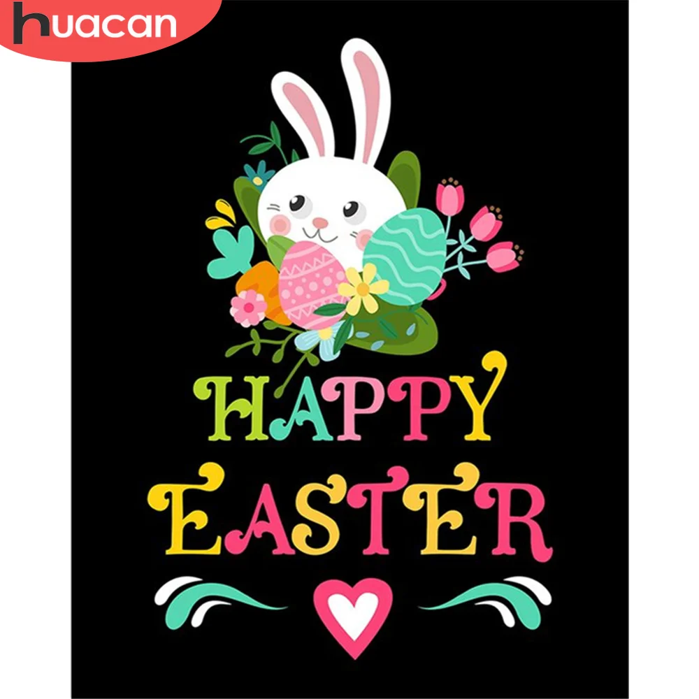 Huacan Oil Painting By Number Cartoon Animal Handpainted Rabbit Diy