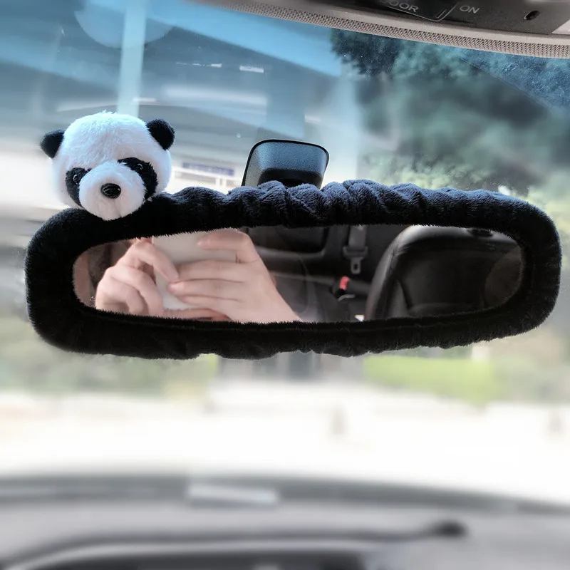 Creative Cartoon Panda Doll Rearview Mirror Cover Decoration Animal Decoration Car Rearview Mirrors Universal Car Accessories rearview mirror cover