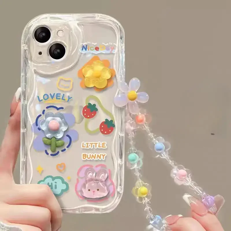 Korean Flower Hang Phone Chain Case