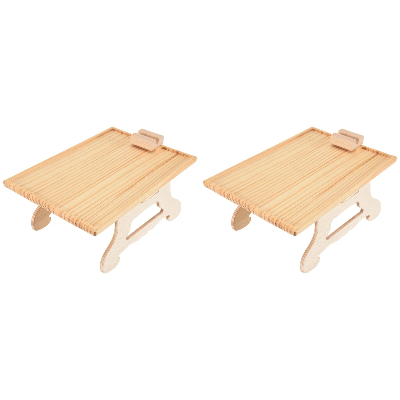 

2X Bamboo Sofa Tray Table Clip on Side Table for Wide Couches Arm, Foldable Couch Tray with 360° Rotating Phone Holder