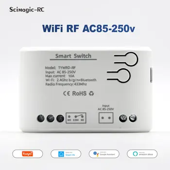 투야 스마트 홈 오토메이션 와이파이 모터 조명 스위치 모듈, RF 433 라디오 원격 제어, 차고 문 알렉사용 1 인치 릴레이