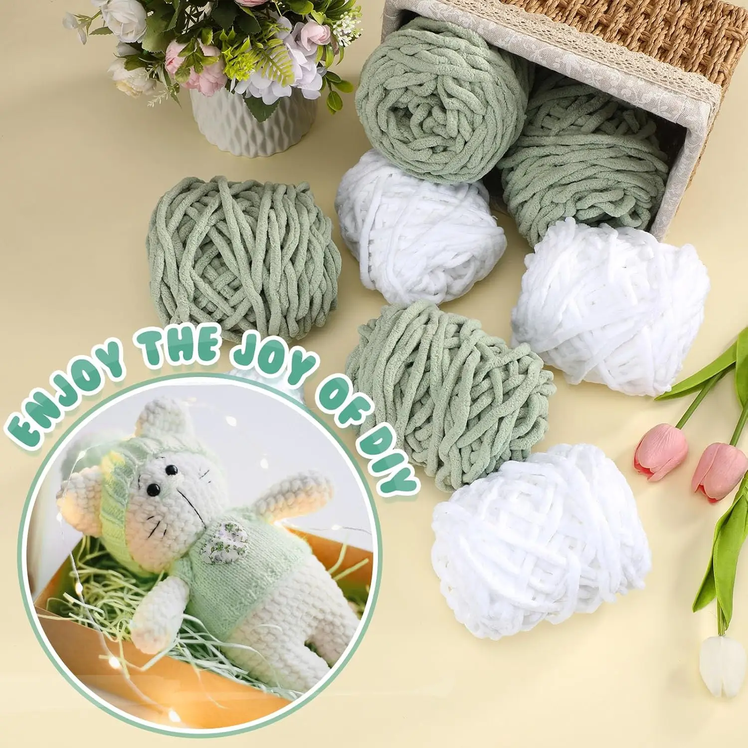 Chenille Knitting Yarn 2PCS 200g Soft Ice Strip Line Cotton Yarn DIY Wool Yarn for Handmade Knitting Blanket Scarf Thick Thread 4