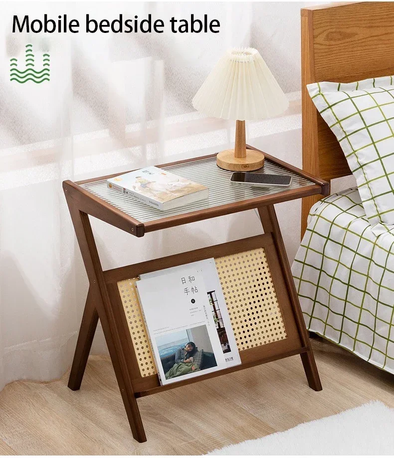 Nordic Antique Tea Table Living Room Villa Retro Color Rattan Woven Glass Table Side Sofa Light Luxury Home Stay Japanese Small