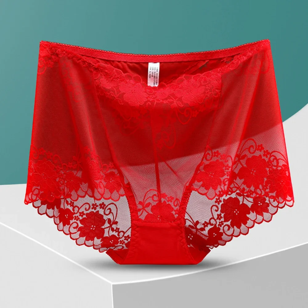 Large Size High Waist Panties Women Underwear Sexy Lace Transparent Briefs Big Pantie Female Underpants Plus Size Lingerie L-4XL