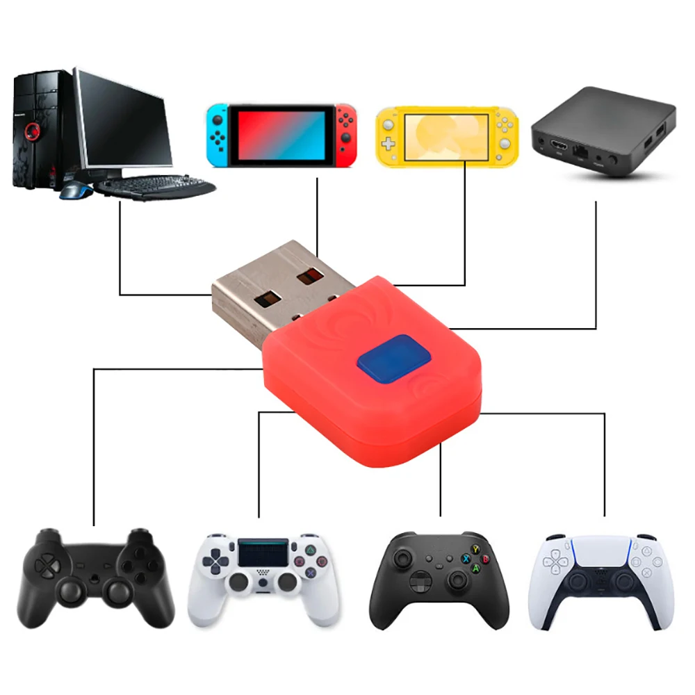 Bluetooth usb adapter wireless usb receiver 1 PC Wireless Receiver Support Bluetooth USB Adapter Converter Nintendo Switch PS5 PS4 Controller Game Accessories Mini Red