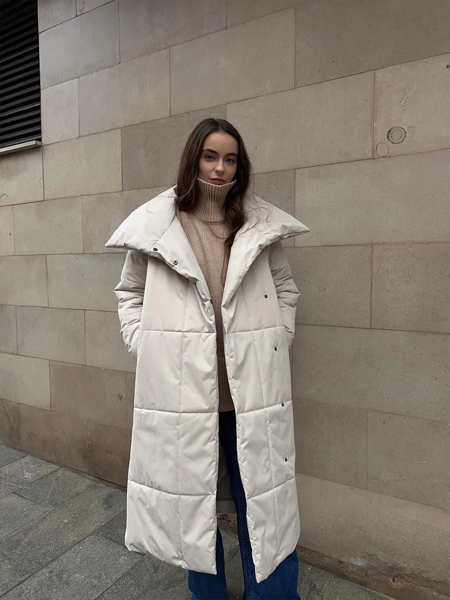 Winter Female Parkas Outwear Loose Lace-Up High Waist Long Sleeve Pocket Lapel Bandage Coat For Women Solid Parkas