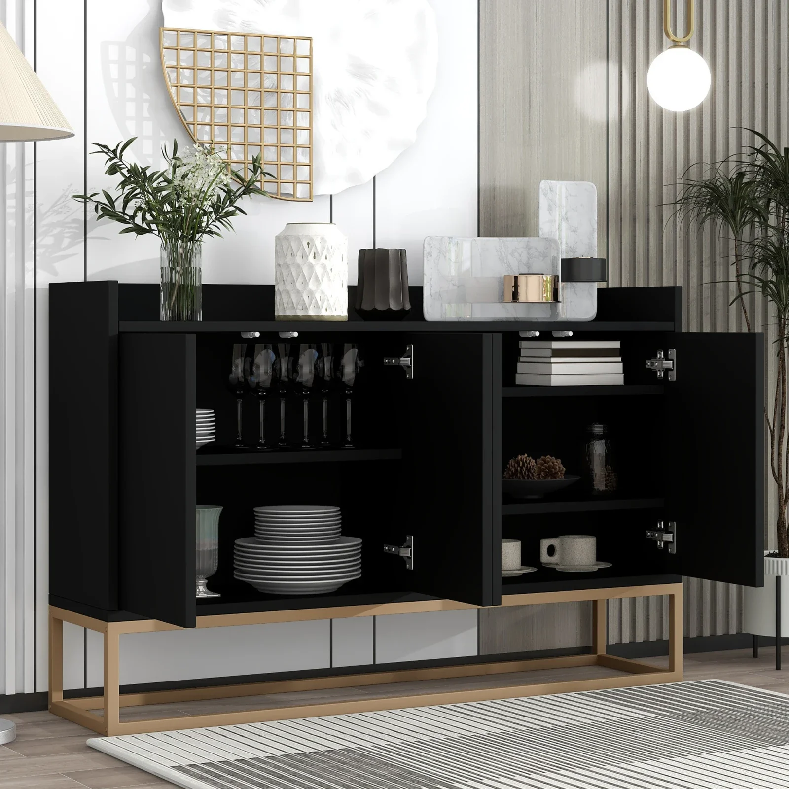 Rosahqnda Sideboard-Schrank mit 4 Türen, griffloser moderner Buffet-Aufbewahrungsschrank für Esszimmer, Küche, Wohnzimmer, 120 x 30 x 80 cm – Detail 19