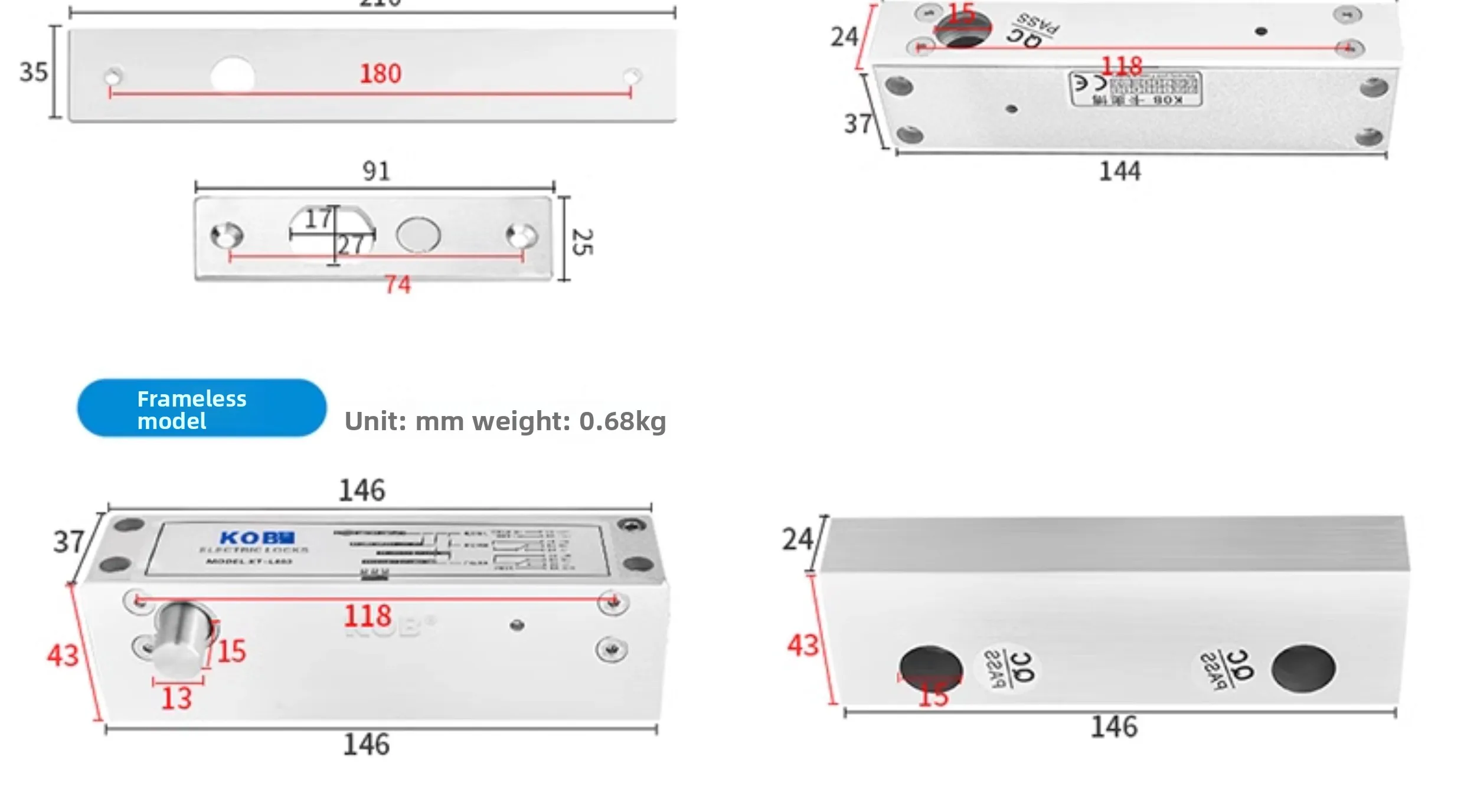 access control electric lock, narrow edge concealed access control lock, embedde