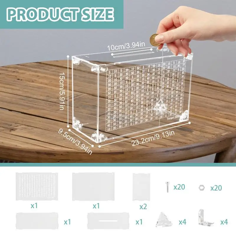 Transparent Acrylic Money Box With Counter Piggy Bank Handmade For Creative Children's Saving The Money Goal 5000 3