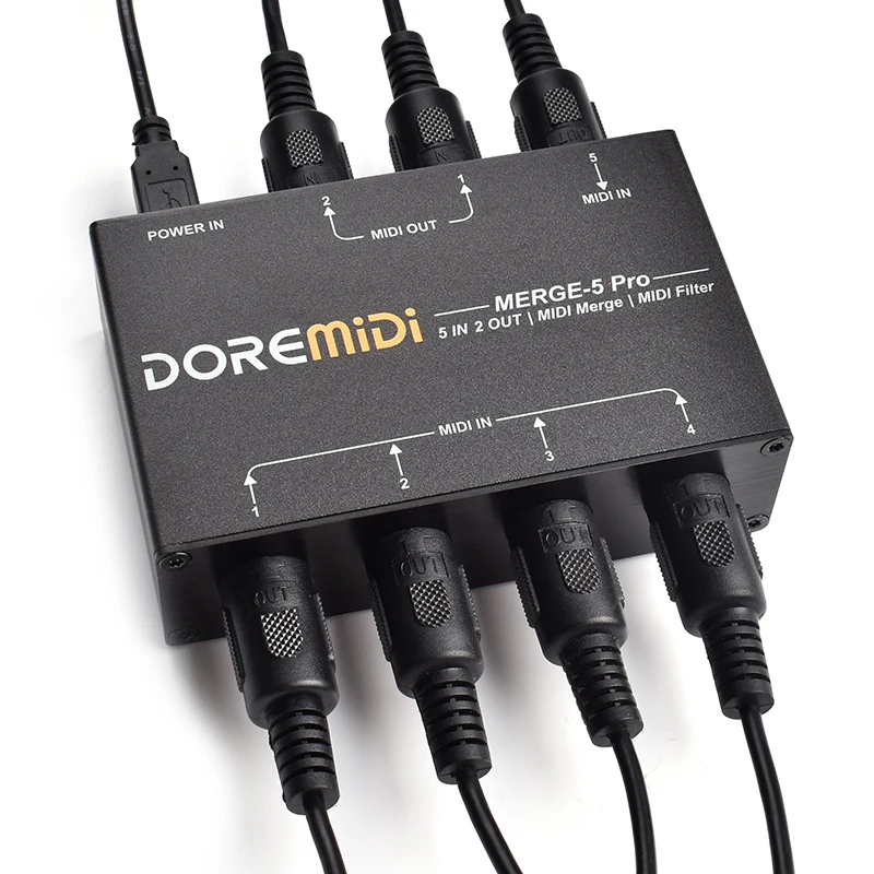 Audio Mixer Audio Interface Audio Converter MIDI Keyboard Controller MIDI Timecode Sync Device MERGE-5 Pro Can Merge Up To 5 MIDI Input Signals Into 1 MIDI Data Stream Can Be Output Directly Through 2 Interfaces