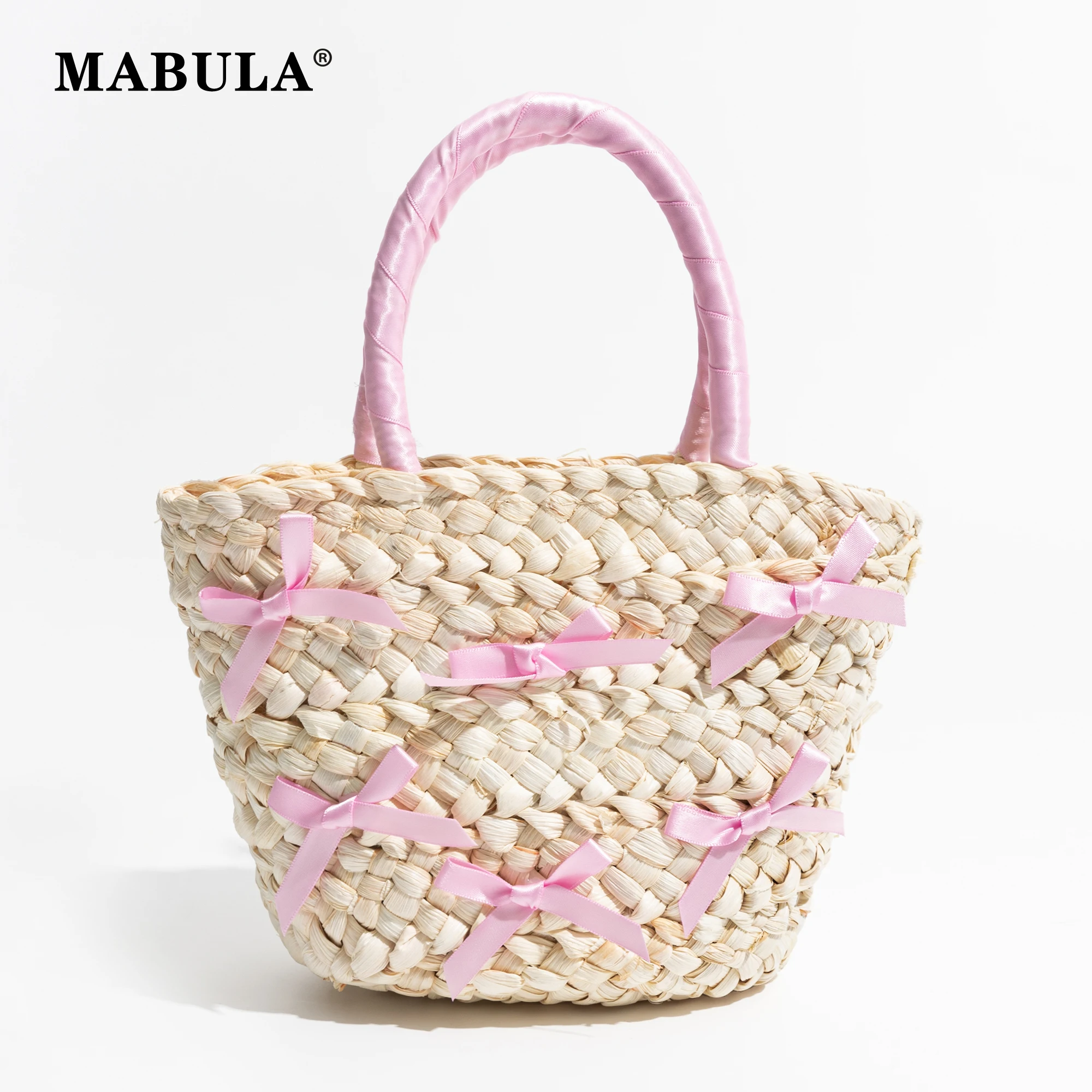 

MABULA Straw Butterfly knot Fashion Beach Tote Handbag Summer Cute Vacation Small Phone Bag Raffi Lightweight Key Purse