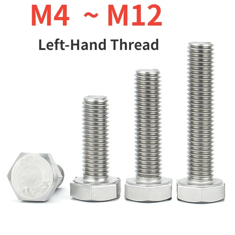 

M4 M5 M6 M8 M10M12 304 Stainless Steel Left-Hand Thread Hexagon Head Screws Bolts Reverse Thread Left Tooth Outer Hex Head Bolts