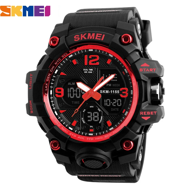 SKMEI 1155 Digital Military Watch for Men Sports Waterproof Large Mens Electronic Wristwatches Shockproof LED Display Clock 1637 2