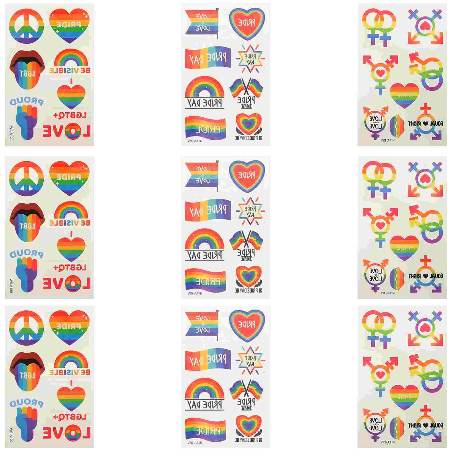 

9 Sheets Rainbow Tattoo Stickers Pride Tattoos for Kids Decorate Temporary Boys Child Girl