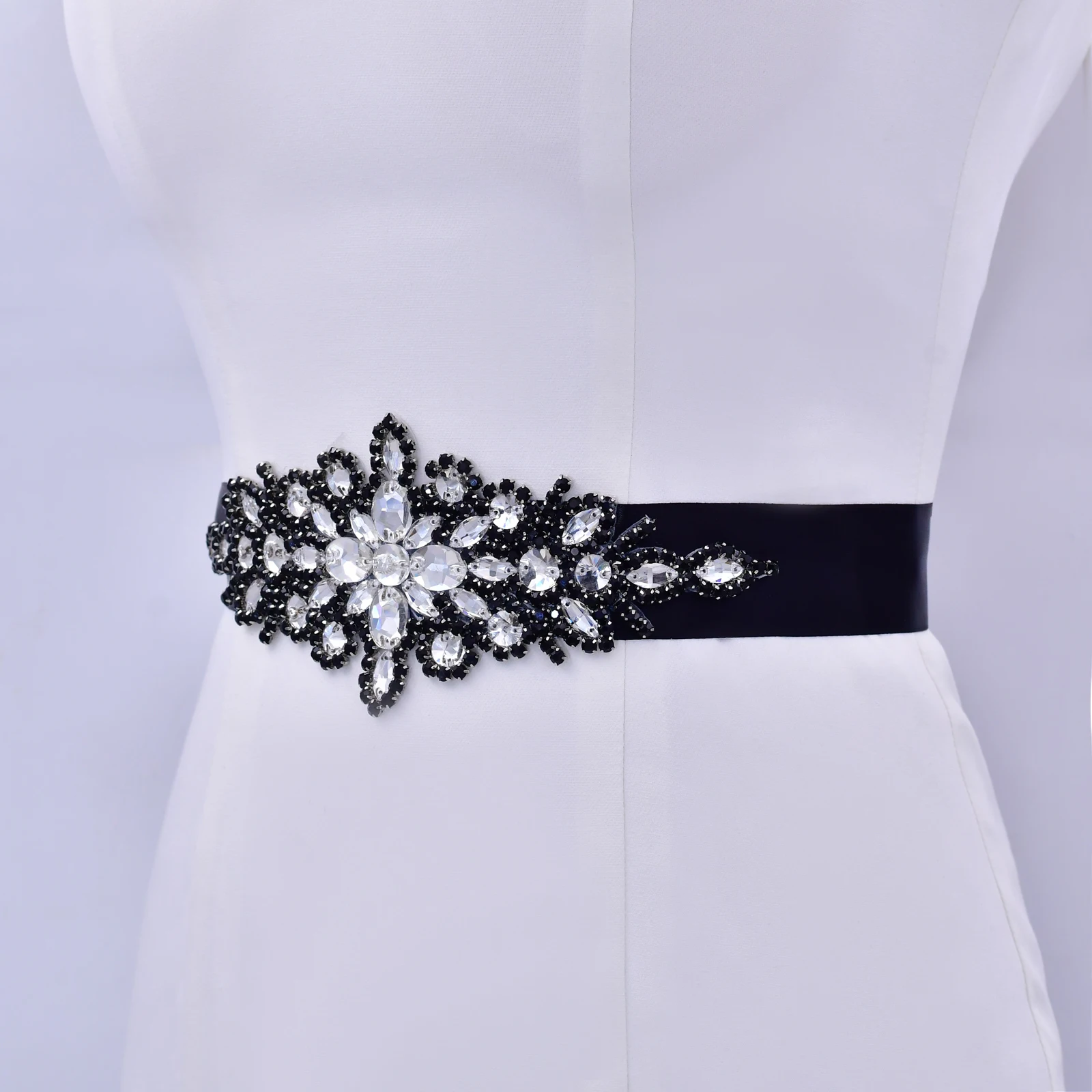Luxury Diamond Sash Wedding Accessories Bridal Belt Women's Party Black Dress Sash Holiday Gift S01B