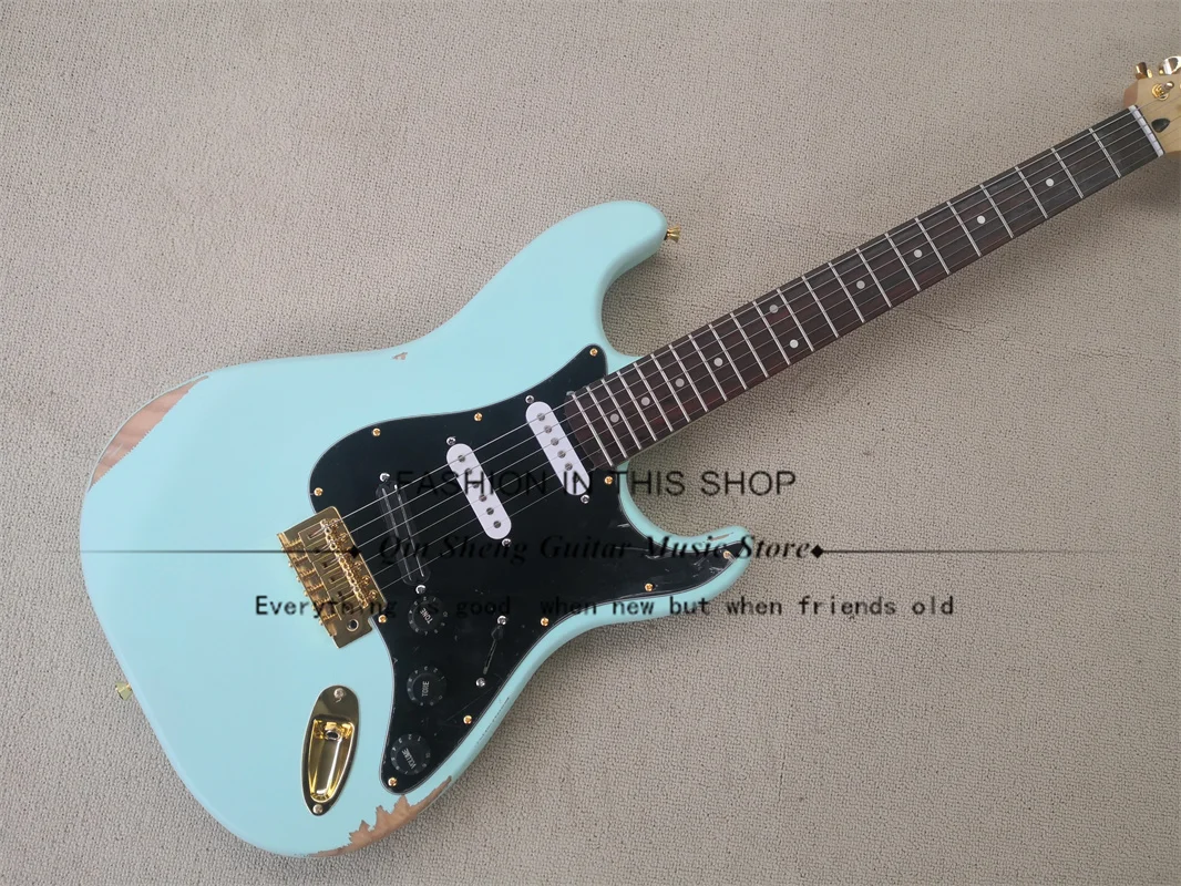 MatteLightGreenElectricGuitarStraGuitarDoneOldVintageASHBody