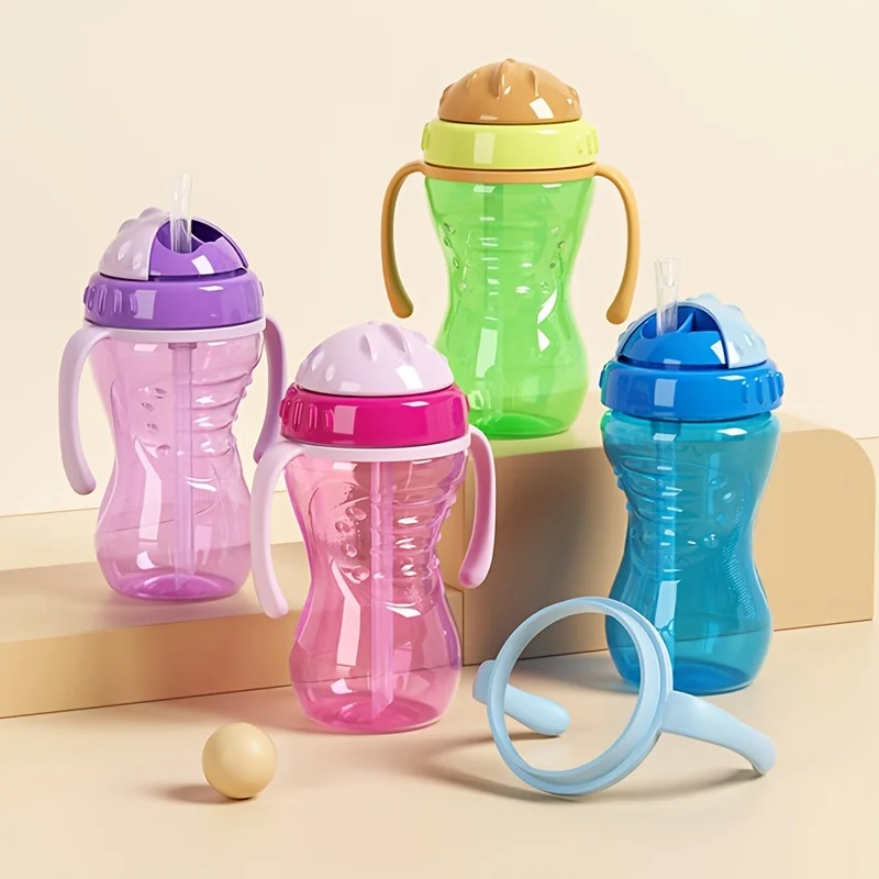 300ML 누수 방지 손잡이가 있는 빨대컵, 손쉬운 그립감, 직선형 물병, 흘림 방지 학습용 컵