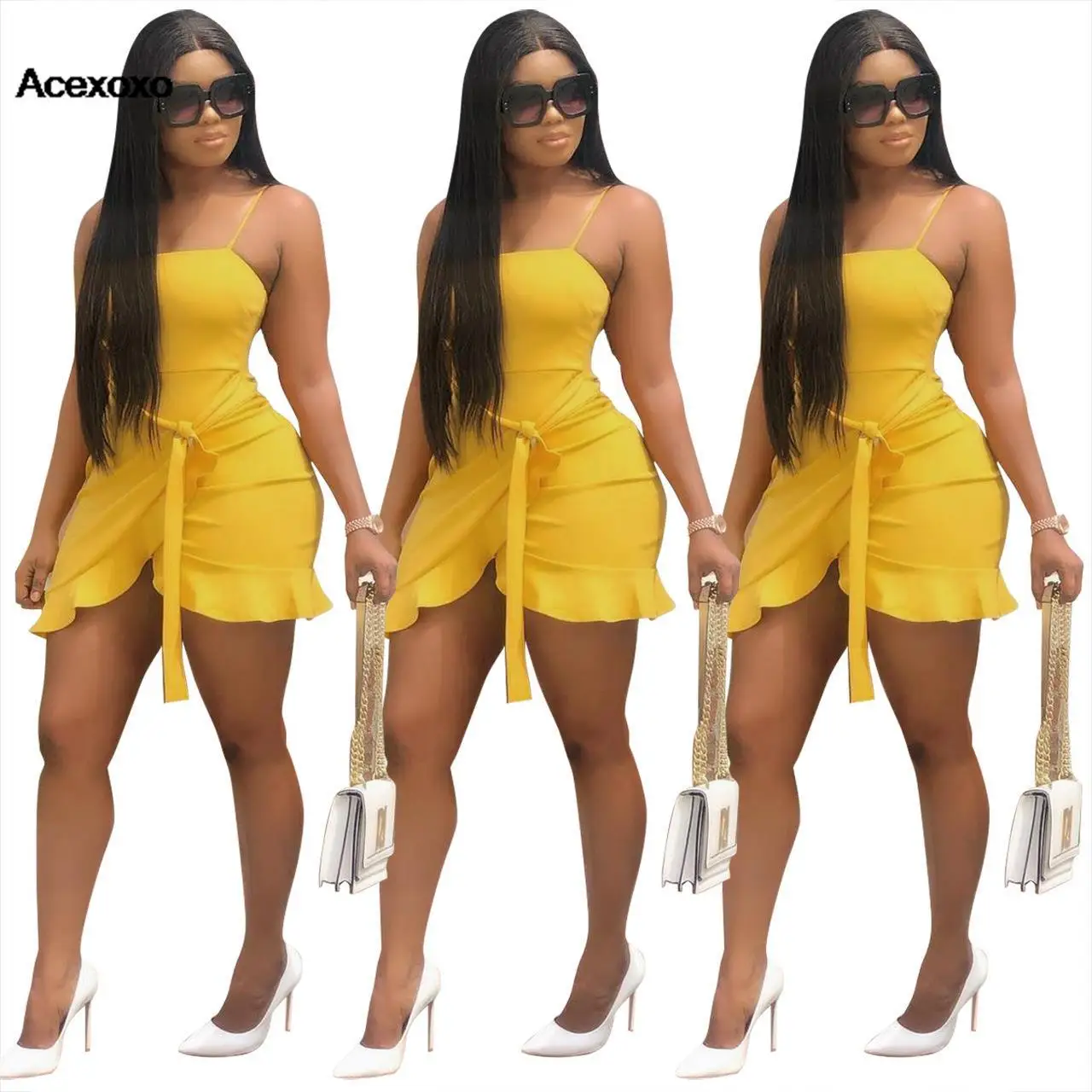 

2023 new summer new European and American women's dress ruffled fishtail split short dress