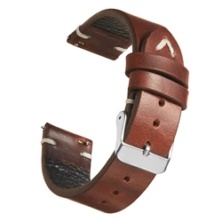 Vintage Genuine Oil Wax Leather Watch Strap - Classic Men's Band Bracelet - 22mm (Vintage brown)
