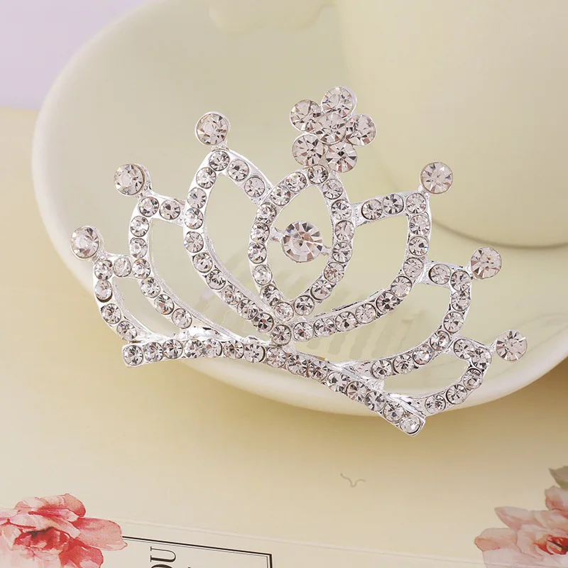 Mini Tiara Hair Combs Princess Crown Wedding Hair Accessories For Girls Fairy Silver Color Crystal Hairpins Bride Hair Jewelry