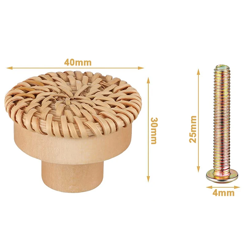 Handcrafted Rattan Wooden Drawer Knobs – Elegant Round Handles for Cabinets, Dressers, and Wardrobes