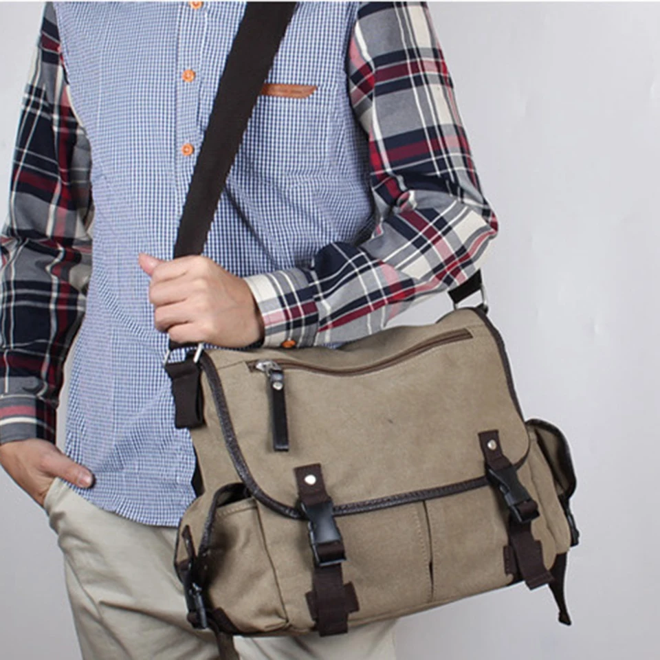 NEWHEY Vintage Borsa A Tracolla Uomo Tela Impermeabile Messaggero Borsa A Tracolla Computer Portatile 15.6 Valigetta Affari, cachi, M, Vintage
