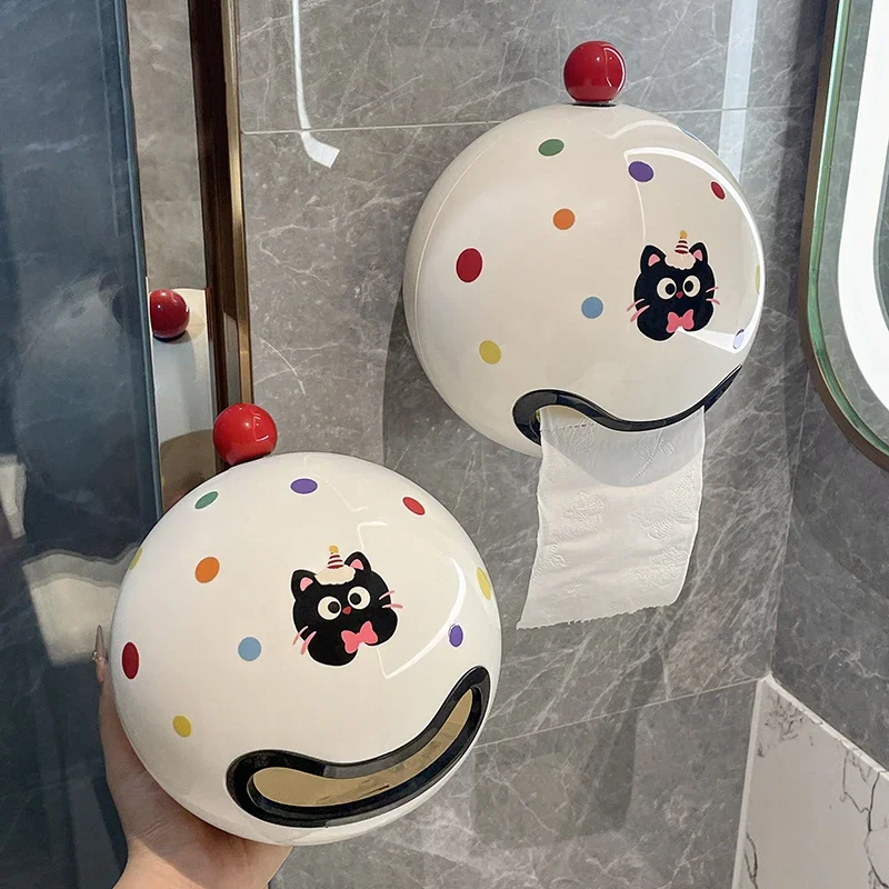 ที่ใส่ทิชชู่ติดผนังชั้นเก็บกระดาษม้วนห้องน้ํากล่องเก็บของกันน้ําแบบไม่เจาะรูอุปกรณ์ห้องน้ํา 1