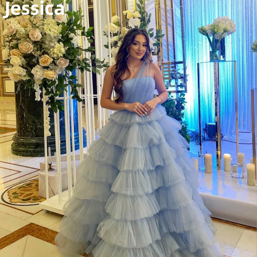 

Jessica Light Blue Prom Dress Tulle Layering Evening Dresses Princess Graduation Prom Dresses Party Dresses 2024Wedding Dress