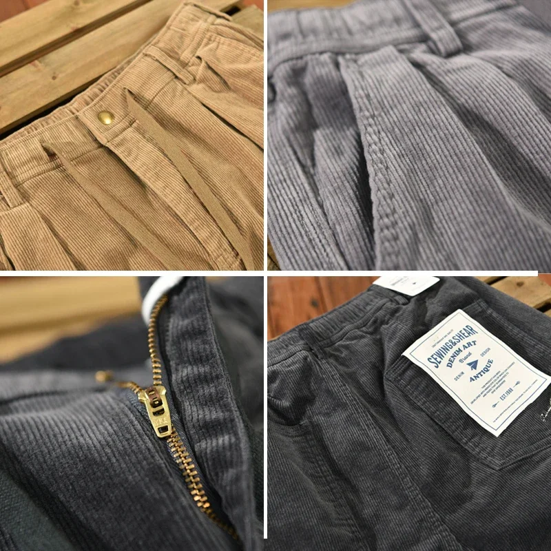 Men Casual Pants Corduroy Loose Wide-legged 4XL