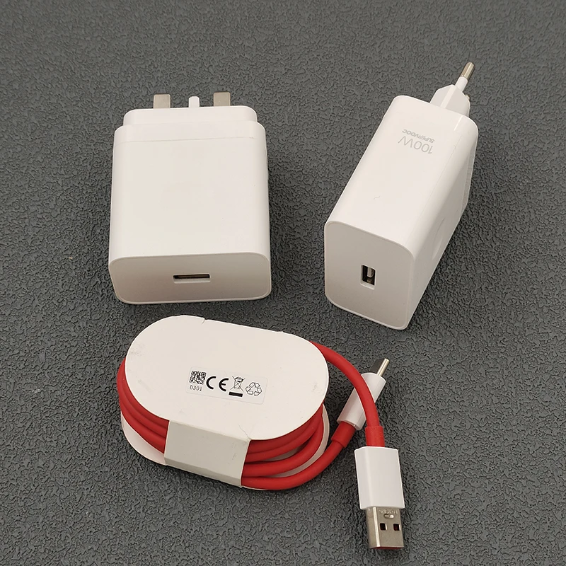 100W Supervooc Fast Charger with USB A Power Adapter & Type C Cable, EU/UK Plugs