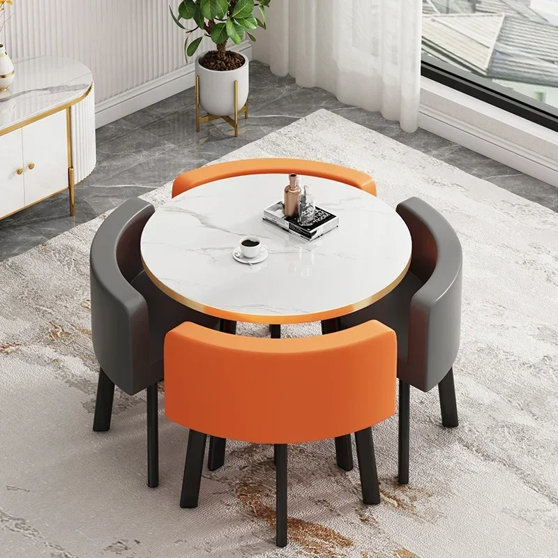 Round Table Resting Area One Table and Four Chairs Set Light Luxury Leisure Negotiation Table and Chair Combination Reception