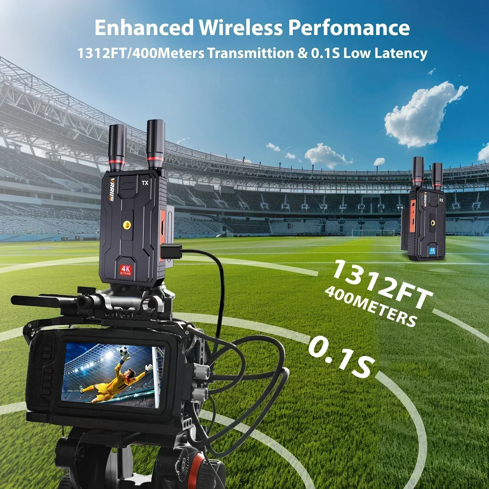 400M Pro 5G 4K Wireless HDMI Extender Dual HDMI Video Transmitter Receiver Support Battery Audio Camera Laptop PC To TV Monitor wireless video adapter