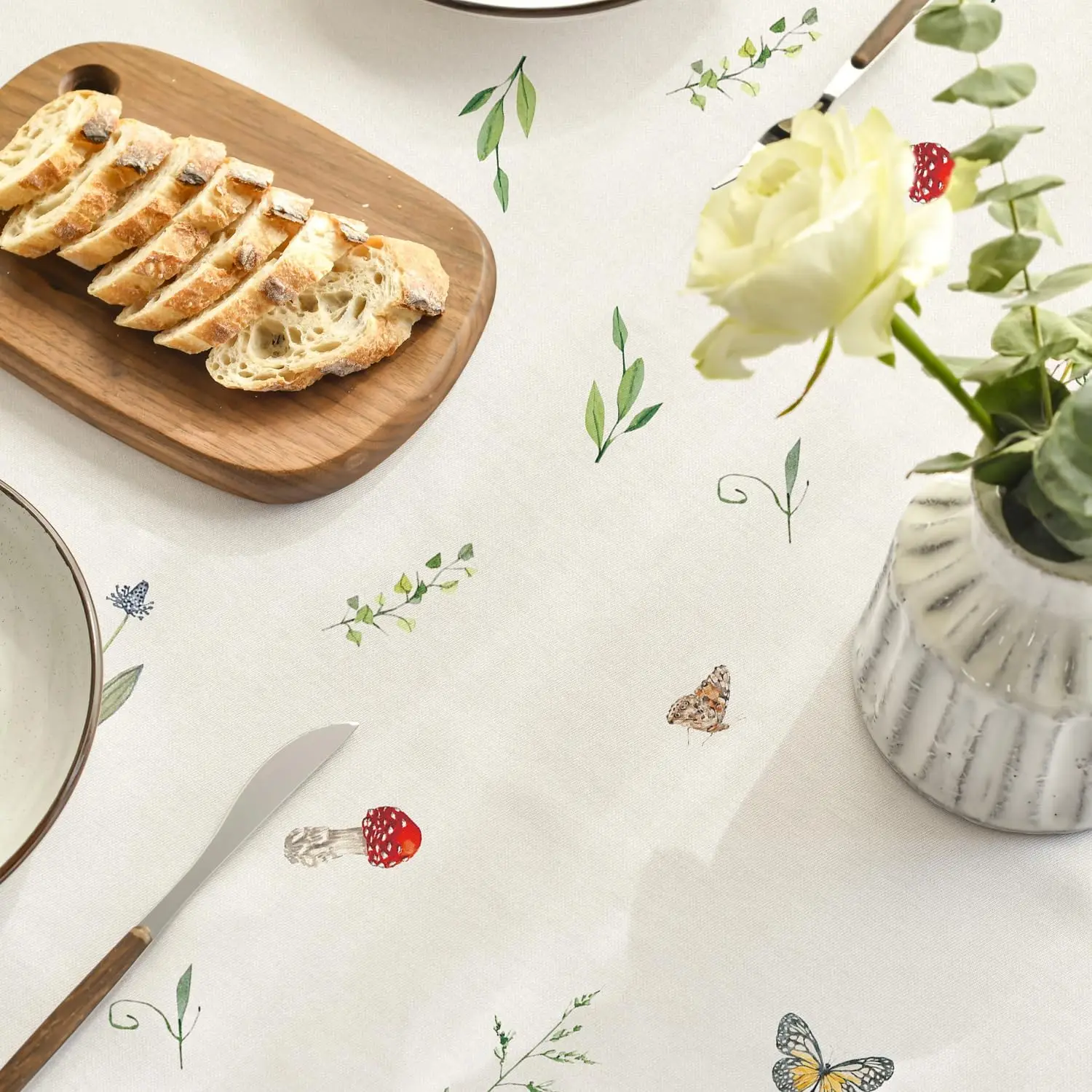 Spring Summer Mushroom Wild Flower Waterproof Tablecloth Party Decor Washable Rectangle Dining Tablecloth Wedding Decorations 5