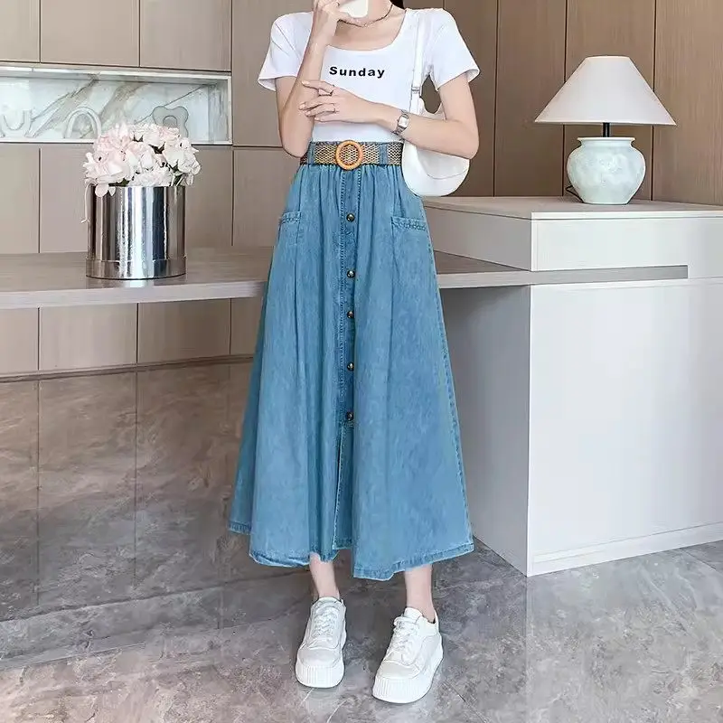 

Jeans Oversized Skirt 2024 Early Spring Retro A-Line High Waist Slim And Versatile Mid Length Denim Skirt Korean Jupe K074