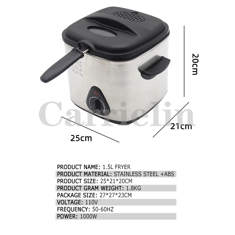 Household 1.5L Small Deep Fryer Electric Fryer French Fries Chicken Wings Multifunctional Electric