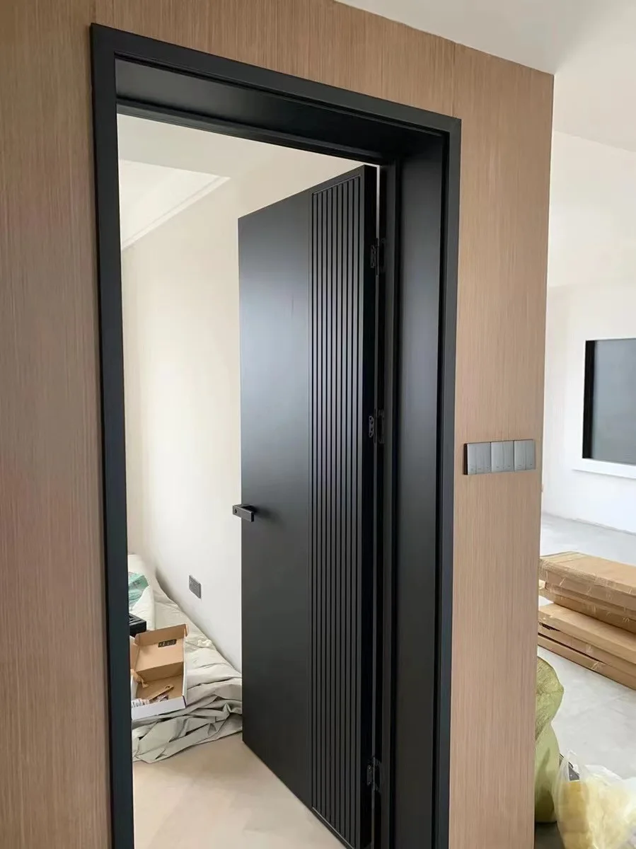 

Black minimalist modern door wooden door solid wood composite paint-free baking lacquered bedroom lacquered soundproof door