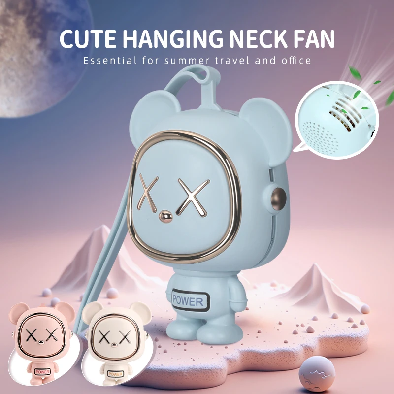 

Mini Hanging Necklace Fan 3 Speed Cute Cartoon Bear Desktop Fan Cooling Handheld Ventilator Outdoor Camping Travel