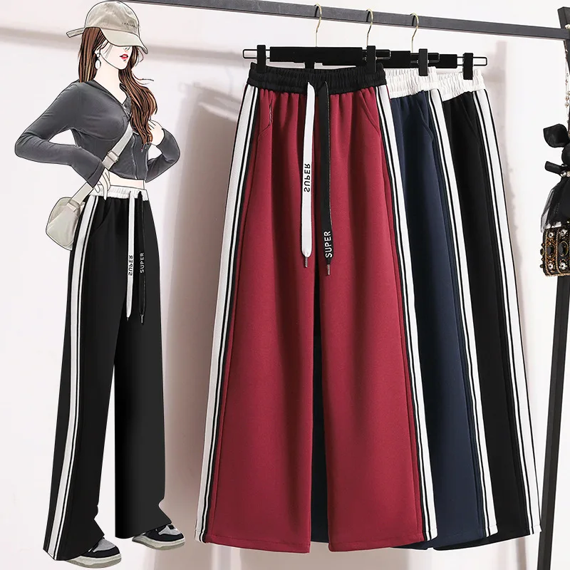

Fall Winter Simple Contrast Color Straight Wide-leg Pants Women's High-waisted All-match Casual Walking and Mopping Trousers