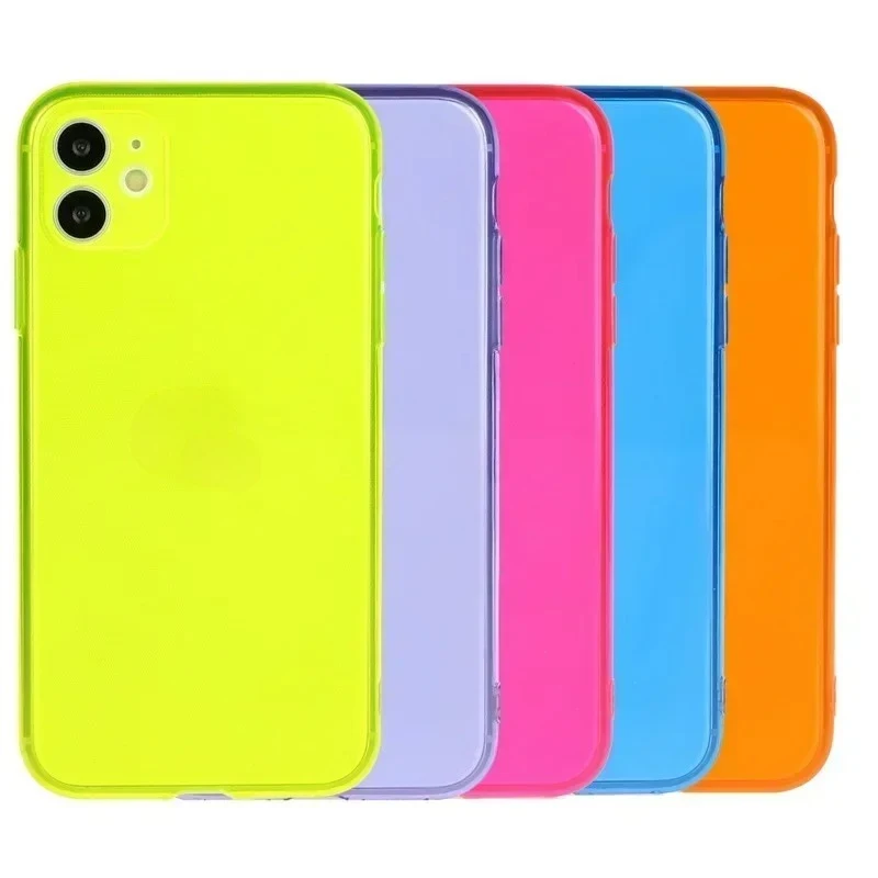 Neon Fluorescent Shockproof Candy Color Soft TPU Clear Phone Case