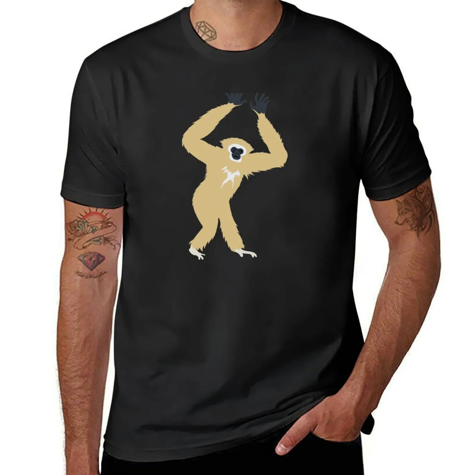 

Gibbon on Green T-Shirt new edition animal prinfor boys customs mens plain t shirts