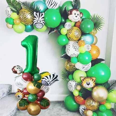 

144pcs Safari Birthday Party Balloons Garland Arch Kit Jungle Animal Ballons Kids 1 2 3 4 5 6 7 8 9 Year Old Birthday Decoration