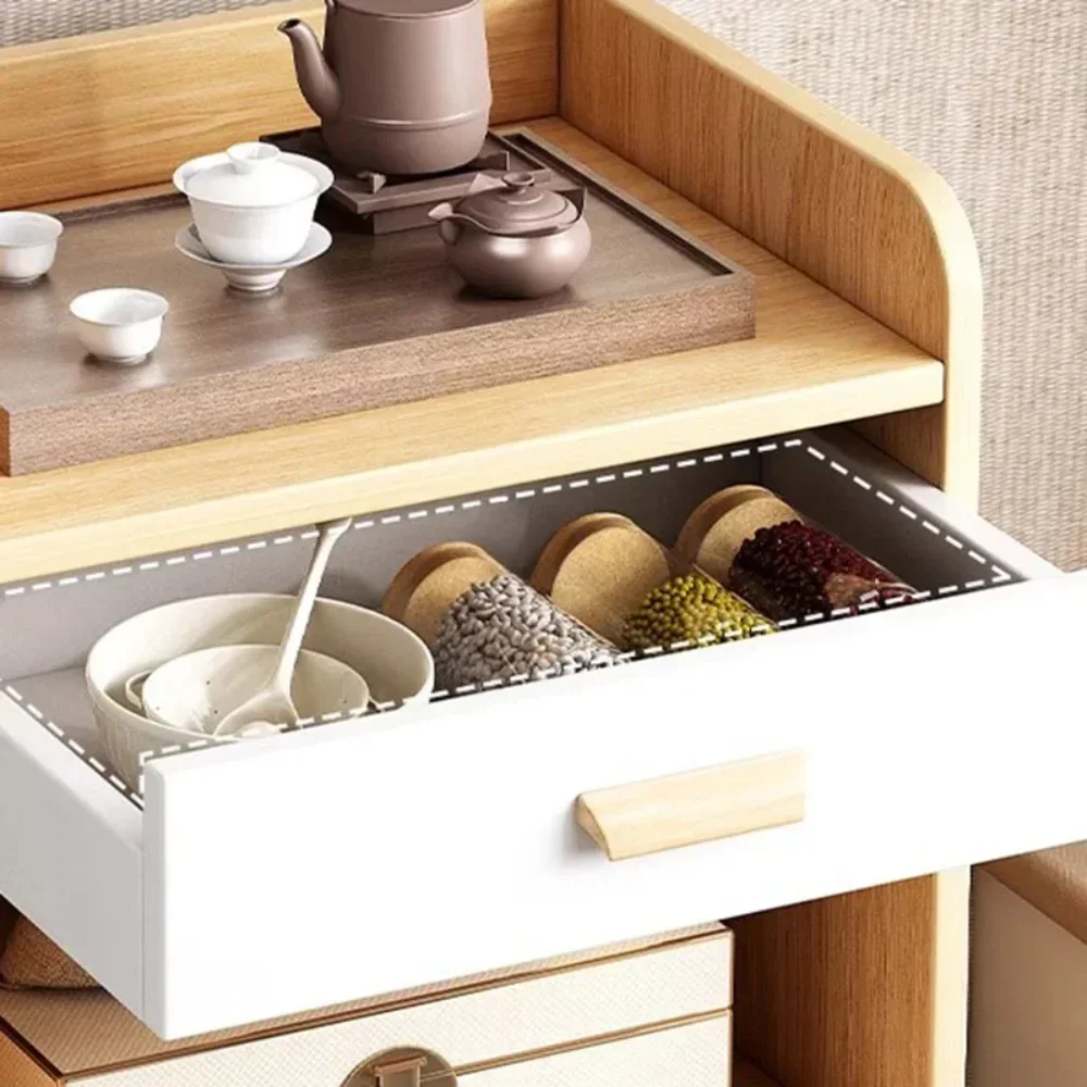 Small Apartment Oven Microwave Cabinet Modern Storage Dining Room Sideboard Sliding Wheel Kitchen Cabinets Drawers Organizer 2