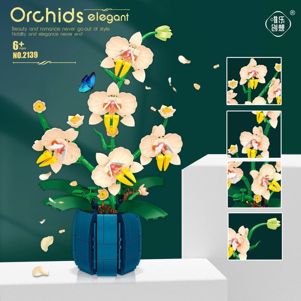 Orchid Building Blocks Flowers, Home DÃ©cor Accessory for Adults, Botanical Collection, Valentines Day Gift Idea (606 Pcs)